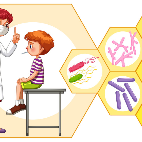 Doctor and patient with virus illustration